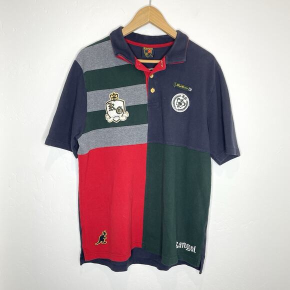 Kangol Crest Logo Polo Shirt Mens Large Short Sleeve Blue Green Red - Picture 1 of 8